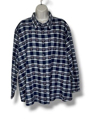 Vintage CST Sport Womens Plaid Button Front Shirt Navy Red White Hearts Size 4X